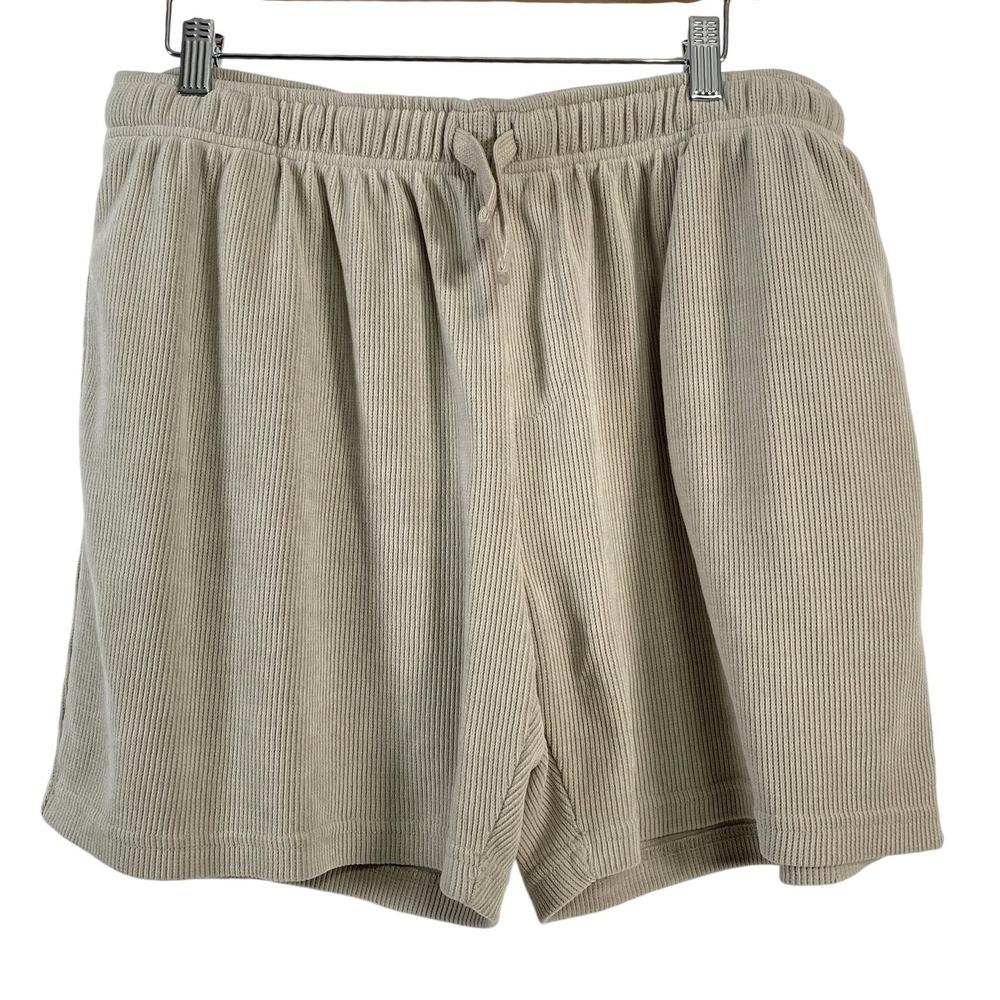 Negative Space Shorts Mens XL Beige Ribbed Knit Lounge Drawstring Pockets Casual